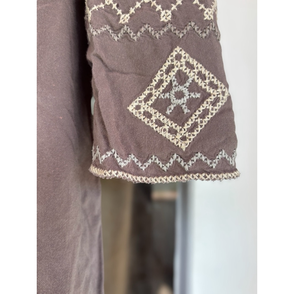 Monoreno Women's Large Brown Southwestern Embroidered Peasant Boho Tunic Top - Picture 9 of 14